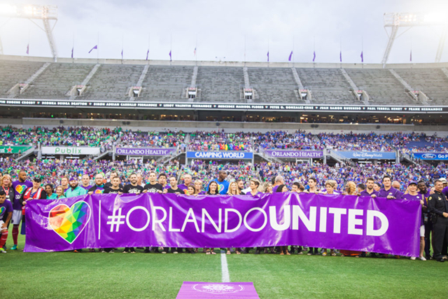 #OrlandoUnited Pulse Tribute The first home match after the tragedy at Pulse Nightclub. Orlando City SC vs San Jose at Camping World Stadium in Orlando, Florida on June 18, 2016
